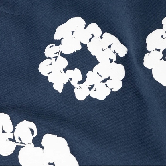 Denim Tears Navy Sweatpants with White Floral Print New - Picture 2 of 3